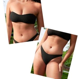 Aerie | NWT 2 Piece Bandeau Bikini Set Black Gold Medium